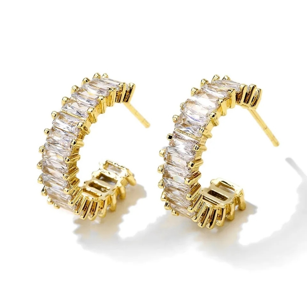 Gold and CZ Earrings - Picture 2 of 4